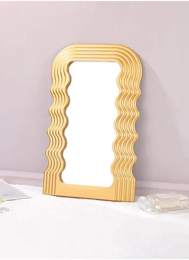 Wave Pattern Makeup Mirror, Decorative Wall Mirror, Irregular Frame Mirror for Bathroom, Bedroom, Living Room &amp; Entryway S-2026 (L42 x W25 x T3)cm - Gold