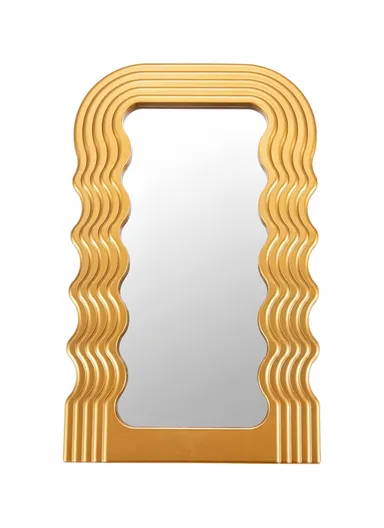 Wave Pattern Makeup Mirror, Decorative Wall Mirror, Irregular Frame Mirror for Bathroom, Bedroom, Living Room &amp; Entryway S-2026 (L42 x W25 x T3)cm - Gold