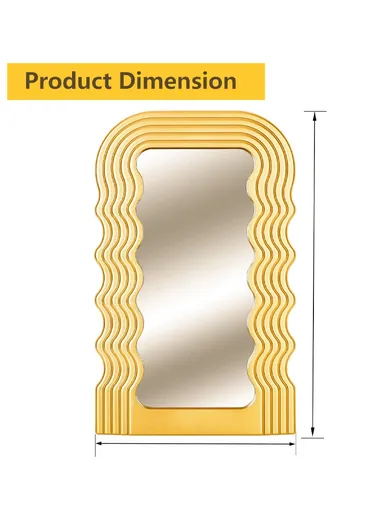 Wave Pattern Makeup Mirror, Decorative Wall Mirror, Irregular Frame Mirror for Bathroom, Bedroom, Living Room &amp; Entryway S-2026 (L42 x W25 x T3)cm - Gold