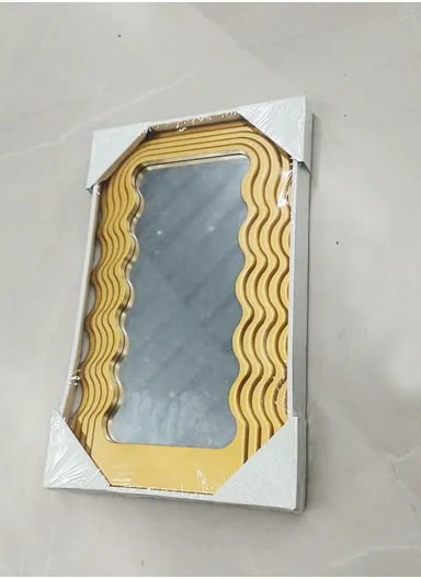 Wave Pattern Makeup Mirror, Decorative Wall Mirror, Irregular Frame Mirror for Bathroom, Bedroom, Living Room &amp; Entryway S-2026 (L42 x W25 x T3)cm - Gold