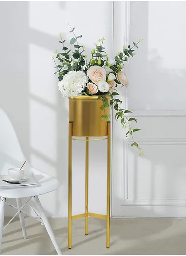 Metal Floor Flower Stands, Flower Pots, Plant Stand, Planter Pots, Flower Holders for Home Decoration (H55 x D18)cm - Gold