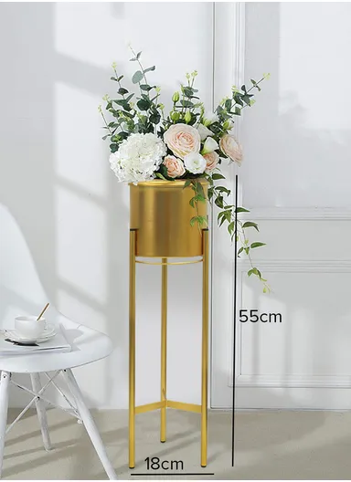Metal Floor Flower Stands, Flower Pots, Plant Stand, Planter Pots, Flower Holders for Home Decoration (H55 x D18)cm - Gold
