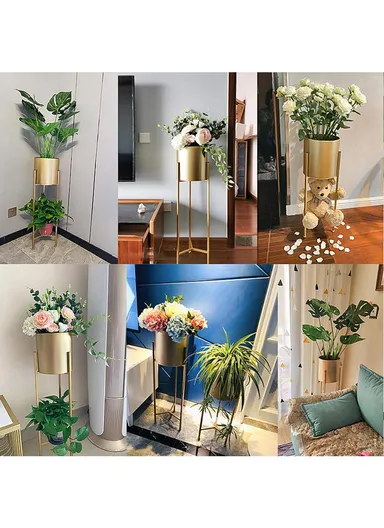 Metal Floor Flower Stands, Flower Pots, Plant Stand, Planter Pots, Flower Holders for Home Decoration (H55 x D18)cm - Gold