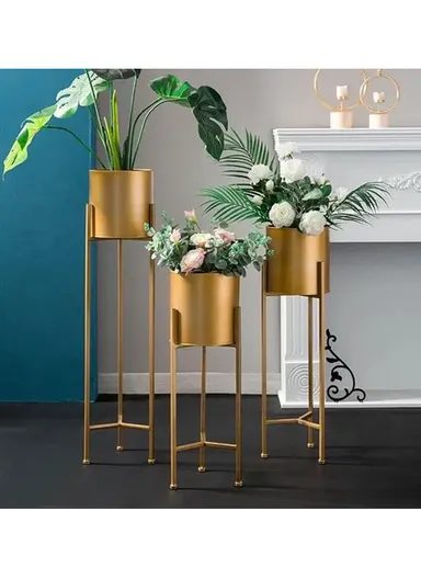 Metal Floor Flower Stands, Flower Pots, Plant Stand, Planter Pots, Flower Holders for Home Decoration (H55 x D18)cm - Gold