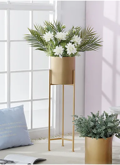 Metal Floor Flower Stands, Flower Pots, Plant Stand, Planter Pots, Flower Holders for Home Decoration (H55 x D18)cm - Gold