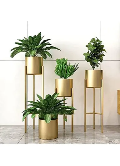 Metal Floor Flower Stands, Flower Pots, Plant Stand, Planter Pots, Flower Holders for Home Decoration (H55 x D18)cm - Gold