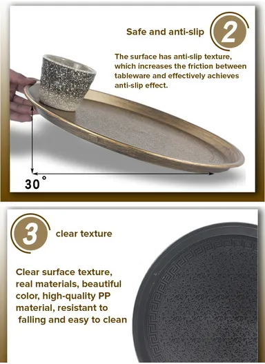 Rectangular Anti-slip Food Tray For Home, Cafeteria, Restaurants, Delis, Bakeries, Crafts and Organization(L33 x W26)cm 