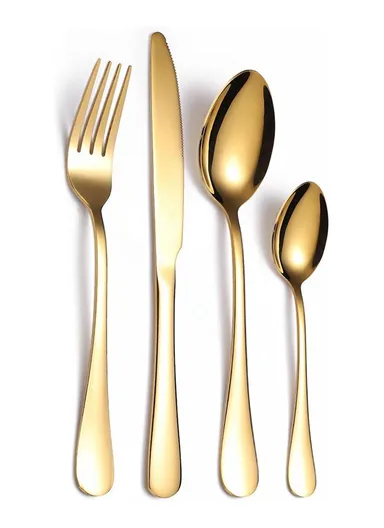 24 Pcs Cutlery Set SS201 for Home &amp; Restaurant Knives Forks Spoons - Gold