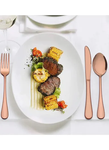 24 Pcs Cutlery Set SS201 for Home &amp; Restaurant Knives Forks Spoons - Gold