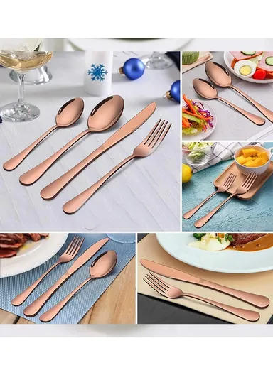 24 Pcs Cutlery Set SS201 for Home &amp; Restaurant Knives Forks Spoons - Gold