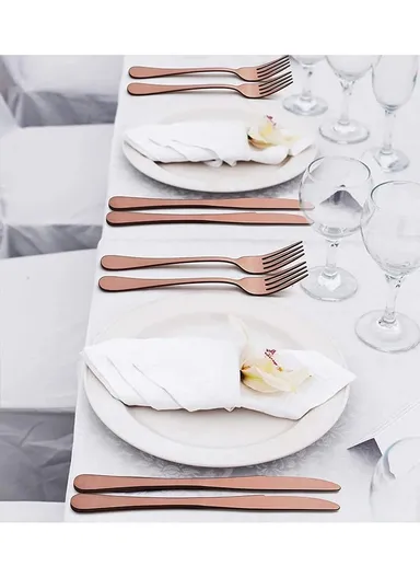 24 Pcs Cutlery Set SS201 for Home &amp; Restaurant Knives Forks Spoons - Gold