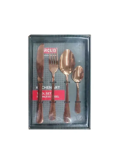 24 Pcs Cutlery Set SS201 for Home &amp; Restaurant Knives Forks Spoons - Gold