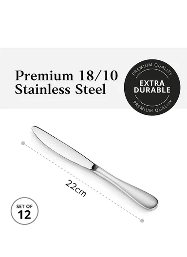 12 Pieces SS304 Dinner Knife Set 22cm - Silver