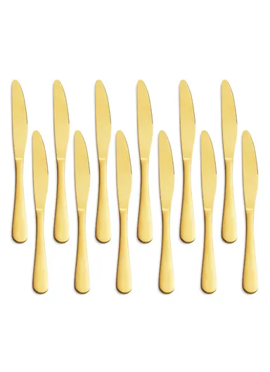 12 Pieces SS304 Dinner Knife Set 22cm - Gold