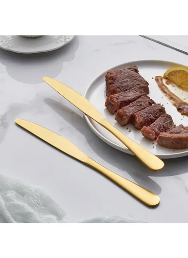 12 Pieces SS304 Dinner Knife Set 22cm - Gold
