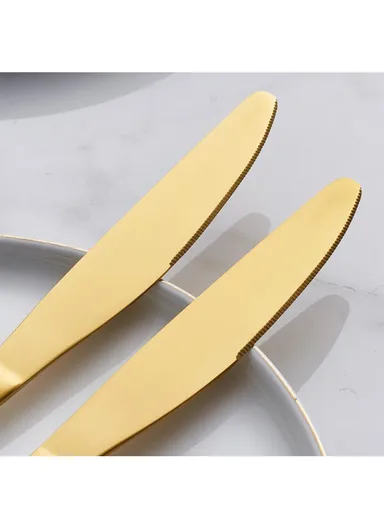 12 Pieces SS304 Dinner Knife Set 22cm - Gold