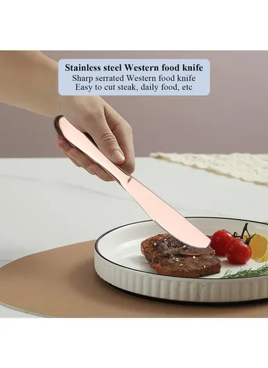 12 Pieces SS304 Dinner Knife Set 22cm -Rose Gold