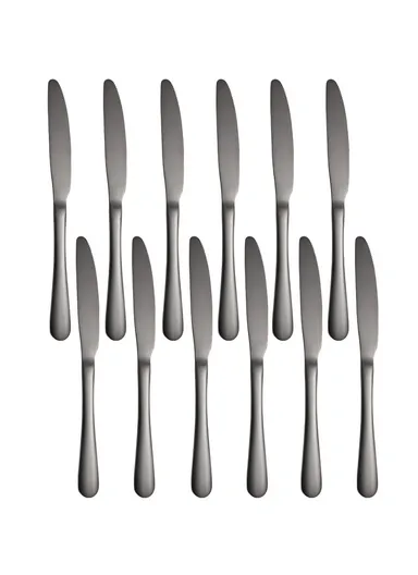 12 Pieces SS304 Dinner Knife Set 22cm - Black