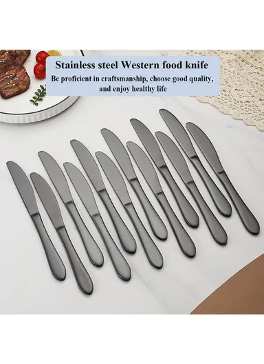 12 Pieces SS304 Dinner Knife Set 22cm - Black