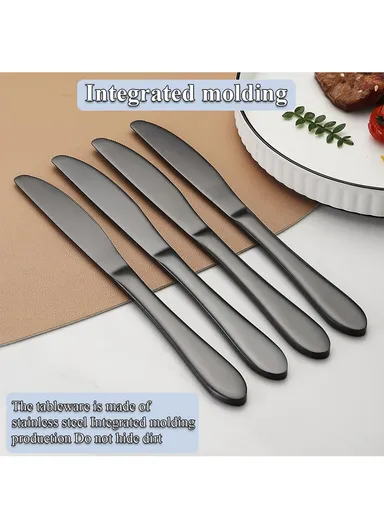 12 Pieces SS304 Dinner Knife Set 22cm - Black