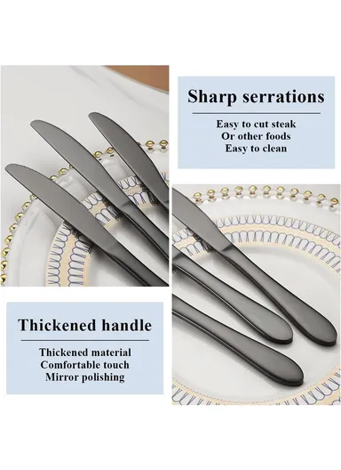 12 Pieces SS304 Dinner Knife Set 22cm - Black