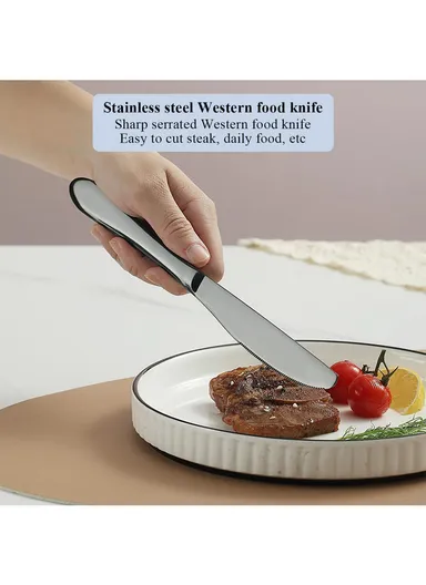 12 Pieces SS304 Dinner Knife Set 22cm - Black