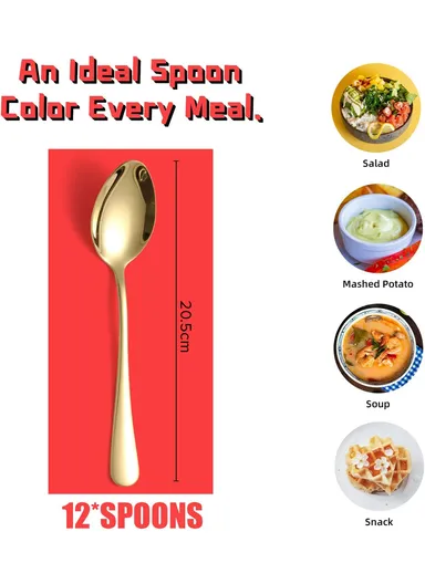 12 Pieces SS304 Dinner Spoon Set (L20)cm L - Gold