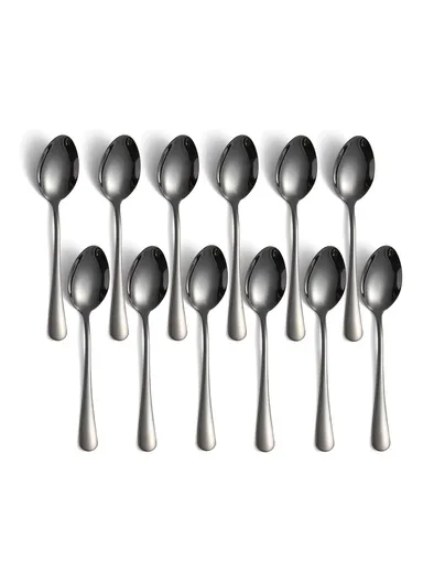 12 Pieces SS304 Dinner Spoon Set (L20)cm L - Black