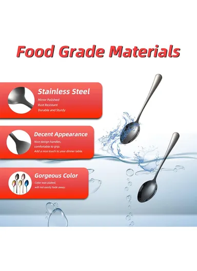 12 Pieces SS304 Dinner Spoon Set (L20)cm L - Black