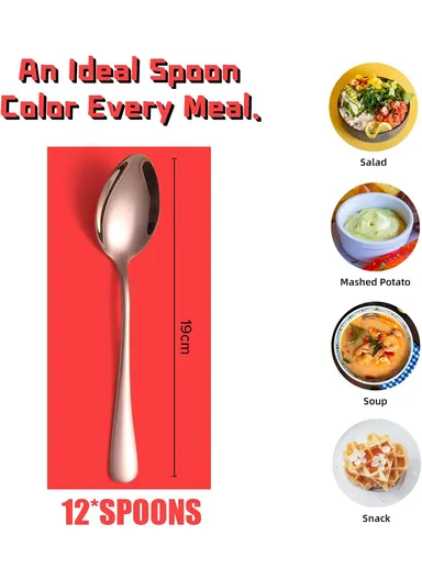 12 Pieces SS304 Tea Spoon Set (L18)cm M - Rose Gold