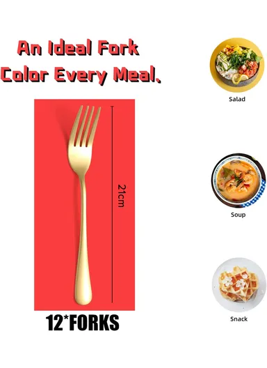 12 Pieces SS304 Dinner Fork Set (L21)cm L - Gold