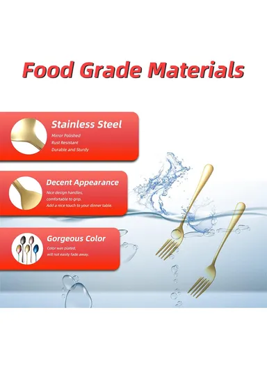 12 Pieces SS304 Dinner Fork Set (L21)cm L - Gold