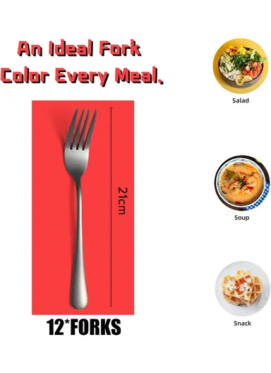 12 Pieces SS304 Dinner Fork Set (L21)cm L - Black