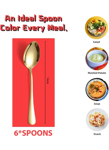 6 Pieces SS304 Tea Spoon Set (L14)cm - Gold