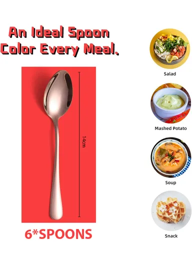 6 Pieces SS304 Tea Spoon Set (L14)cm - Rose Gold