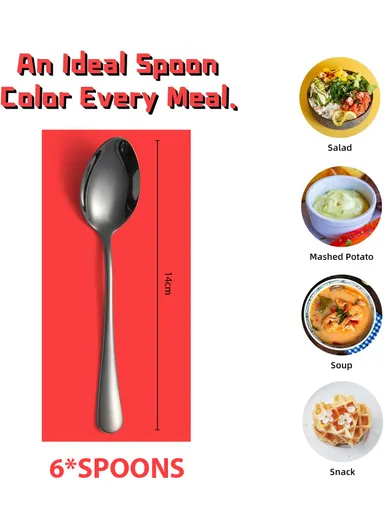 6 Pieces SS304 Tea Spoon Set (L14)cm - Black