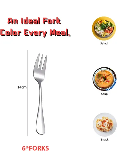 6 Pieces SS304 Dessert Fork Set (L14)cm - Silver