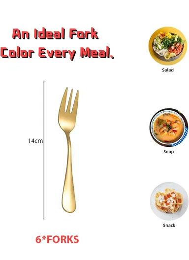 6 Pieces SS304 Dessert Fork Set (L14)cm - Gold