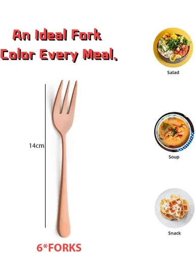 6 Pieces SS304 Dessert Fork Set (L14)cm - Rose Gold