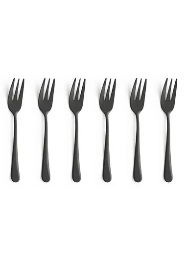 6 Pieces SS304 Dessert Fork Set (L14)cm - Black