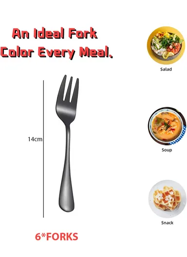 6 Pieces SS304 Dessert Fork Set (L14)cm - Black