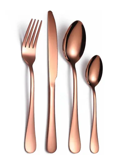 24 Pcs Cutlery Set SS410 for Home &amp; Restaurant Knives Forks Spoons - Rose Gold