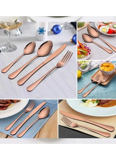 24 Pcs Cutlery Set SS410 for Home &amp; Restaurant Knives Forks Spoons - Rose Gold