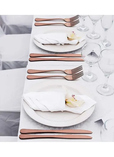 24 Pcs Cutlery Set SS410 for Home &amp; Restaurant Knives Forks Spoons - Rose Gold