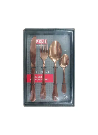 24 Pcs Cutlery Set SS410 for Home &amp; Restaurant Knives Forks Spoons - Rose Gold