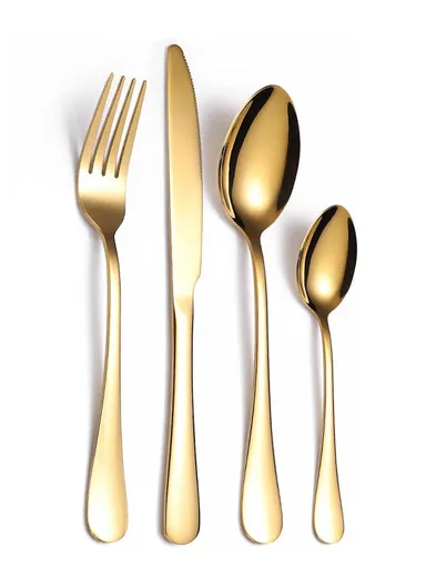 24 Pcs Cutlery Set SS410 for Home &amp; Restaurant Knives Forks Spoons - Gold