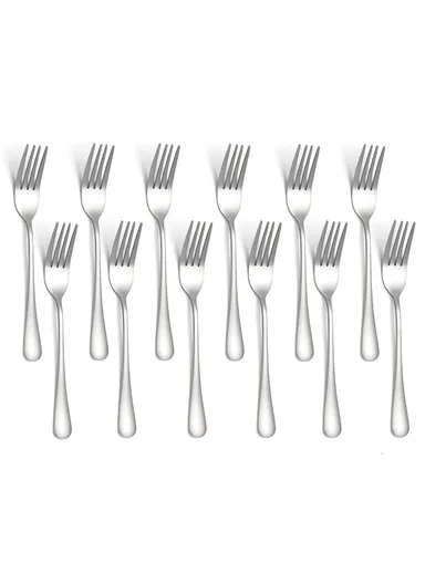 12 Pieces SS304 Dinner Fork Set (L19)cm M - Silver