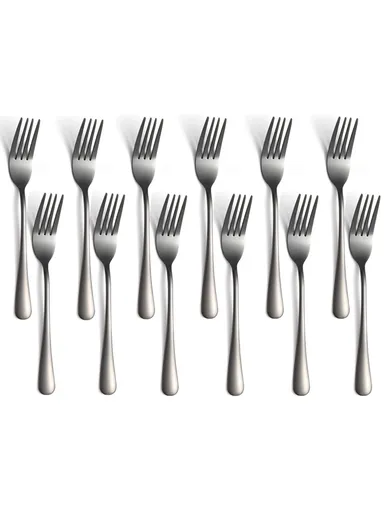 12 Pieces SS304 Dinner Fork Set (L19)cm M - Black
