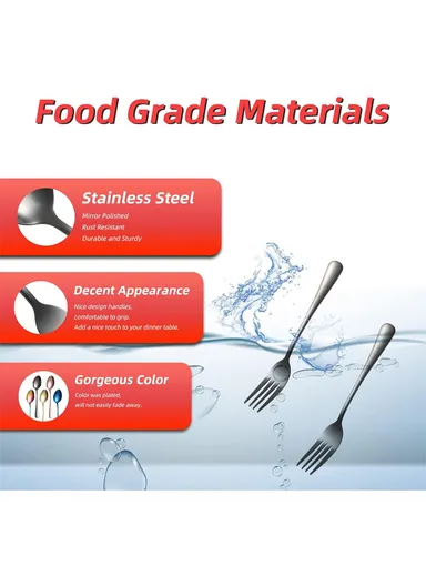 12 Pieces SS304 Dinner Fork Set (L19)cm M - Black