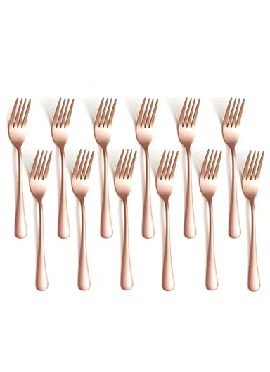 12 Pieces SS304 Dinner Fork Set (L17)cm S - Rose Gold